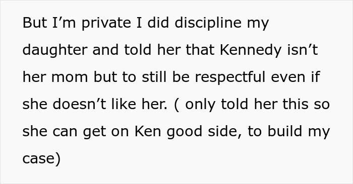 Text about disciplining daughter and respecting boyfriend&rsquo;s kids despite dislike, amid mistress and ex conflict.