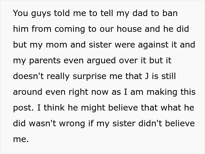 Text post discussing family conflict involving younger sister and ongoing trouble related to boyfriend confession.