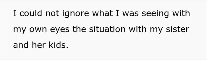 Text image showing a statement about witnessing a troubling situation involving a sister and her children related to neglect.