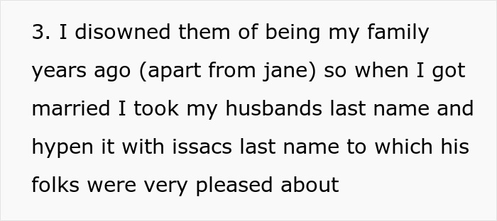 Text excerpt explaining disowning family and changing last name, related to family kidney request and betrayal.