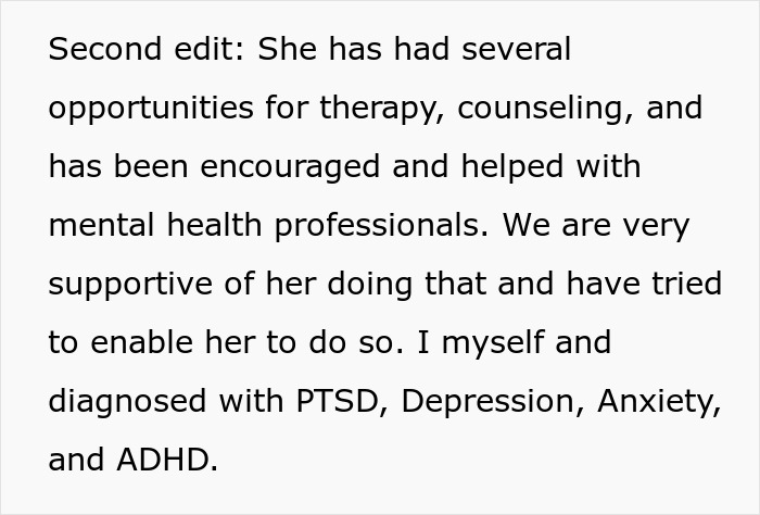 Text about therapy, counseling, and mental health support for a pregnant sister in a homeless shelter situation.