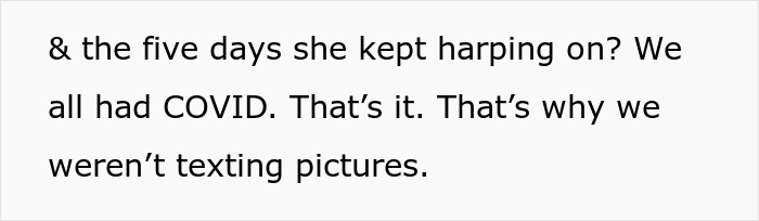 Text excerpt about a family dealing with COVID, highlighting postpartum boundaries and related conflicts.