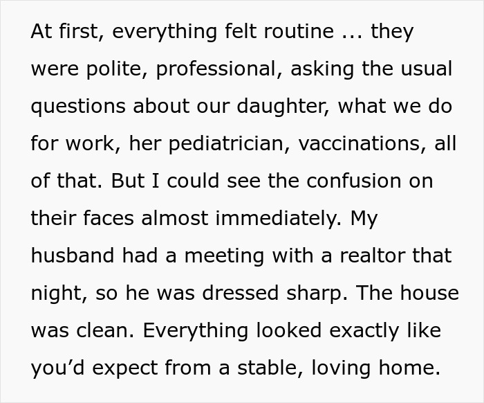 Text describing postpartum boundaries and confusion during a visit, reflecting tension in a loving home environment.