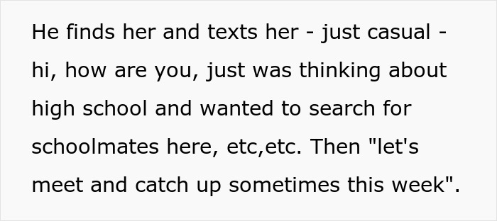 Text showing a married man casually texting a woman he loved 15 years ago about meeting up to catch up.