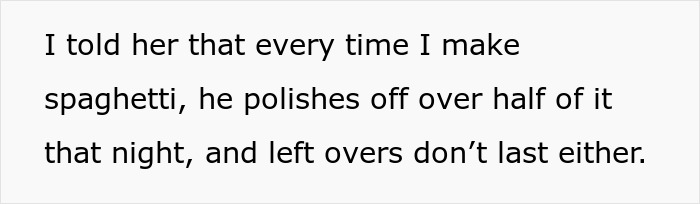 Text image showing a woman pushing back when MIL claims she knows husband better with a pasta question ending the debate.