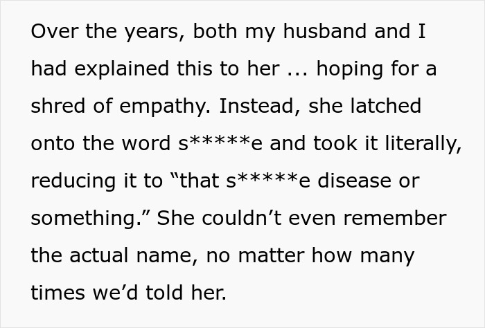 Text discussing a mother’s retaliation against postpartum boundaries by twisting words and showing lack of empathy over time.