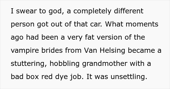 Text describing unsettling transformation, relating to couple suspects wife’s Hamburglar step-mom stealing all their food.
