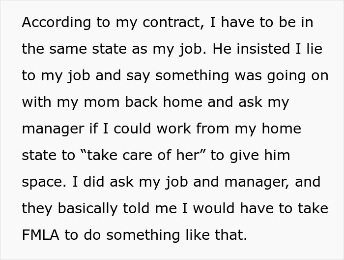 Text excerpt about girlfriend's job and manager discussing working from home and taking care of family amid finances and relationship.