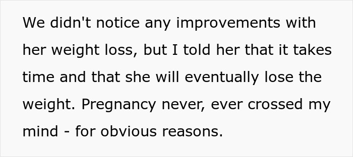 Text excerpt discussing weight loss efforts and surprise at pregnancy in a lesbian couple, highlighting confusion about partner pregnant.