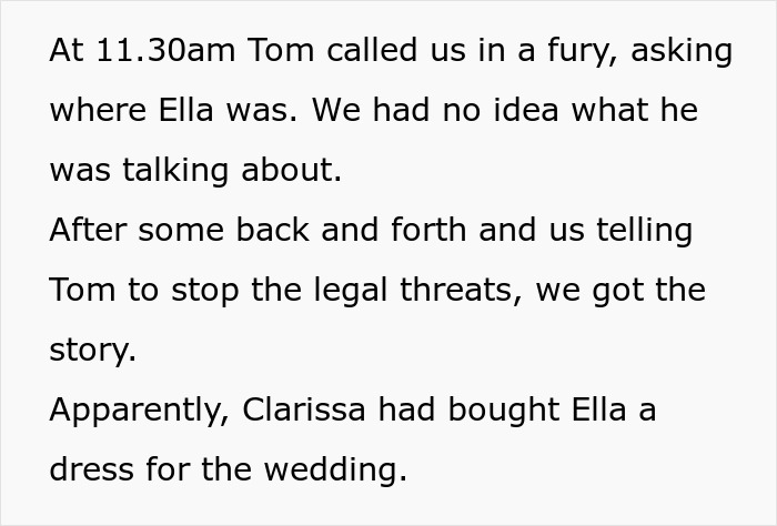 Text excerpt showing a conflict involving a teen and stepmom over a wedding dress, highlighting family tension and memory.