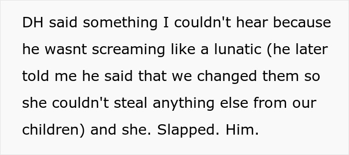 Text excerpt showing a dispute where the wife’s step-mom accused of stealing food, sparking a family conflict.