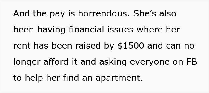 Text excerpt about financial struggles and seeking help on social media related to teacher blacklisted for malicious threats.