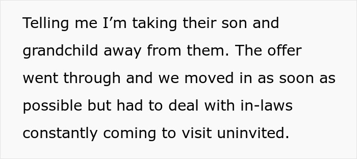 Text describing woman fed up with in-laws constantly showing up unannounced and feeling panicked about them moving in.