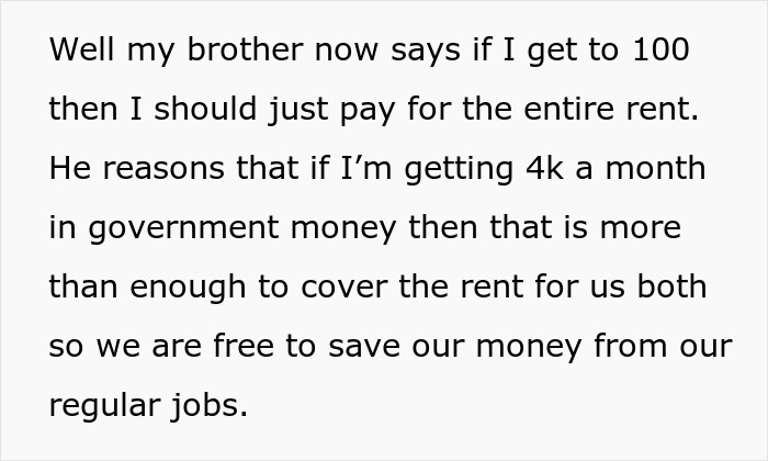 Text message discussing rent bill duty as a veteran&rsquo;s pay increases and government money covers shared rent expenses.