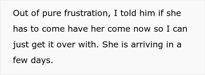 Text expressing frustration about a husband inviting mom to help instead of pitching in with chores.