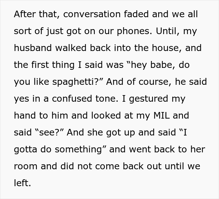 Woman pushes back on MIL&rsquo;s claim she knows husband better during a simple pasta question that ends the argument.