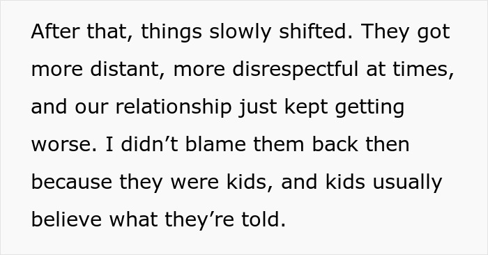 Text excerpt illustrating the impact of stepdaughters' cheating, lies, and broken relationship growing distant and disrespectful.
