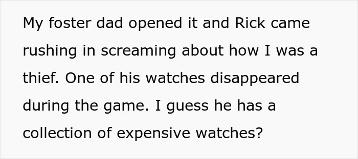Text describing a foster teen accused of theft after a missing expensive watch causes tension in the household.