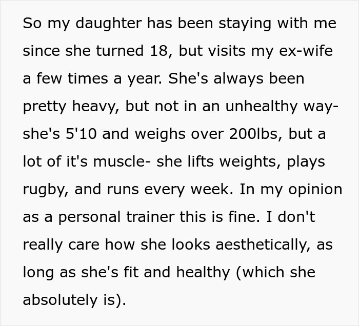 Text excerpt about an 18-year-old described as heavy with muscle, discussing fat phobic mom and dad&rsquo;s mansplaining defense.