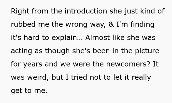Text excerpt describing feelings of discomfort caused by a girlfriend's disrespect in a service industry setting.