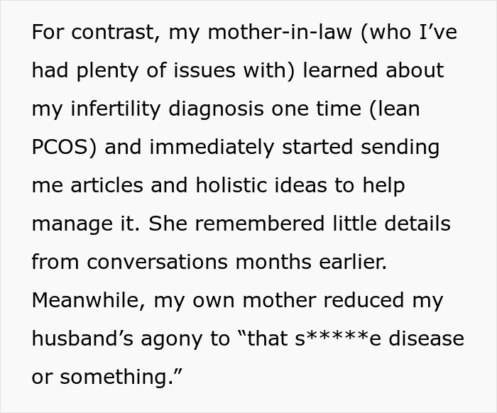 Alt text: Excerpt discussing postpartum boundaries and difficult reactions from mother contrasted with supportive mother-in-law responses.