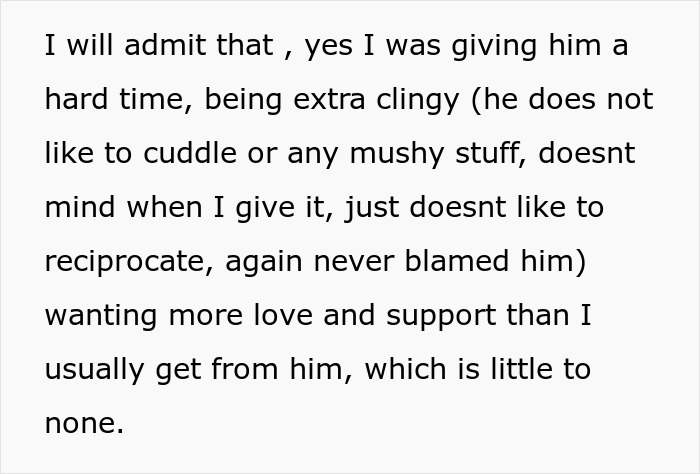 Text excerpt explaining a wife’s feelings about lack of comfort and effort received from her husband. Text excerpt explaining a wife’s feelings about lack of comfort and effort received from her husband.
