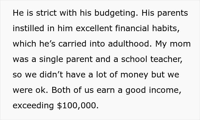 Text about strict budgeting and strong financial habits related to boyfriend giving girlfriend time to fix finances.