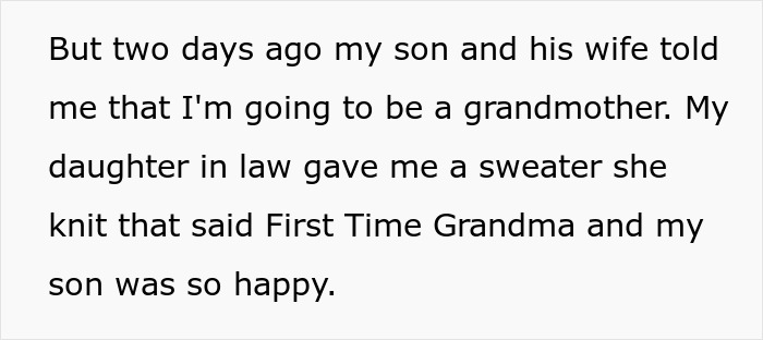 Text about a new grandma receiving a sweater with First Time Grandma, highlighting boyfriend breakup and grandma drama.