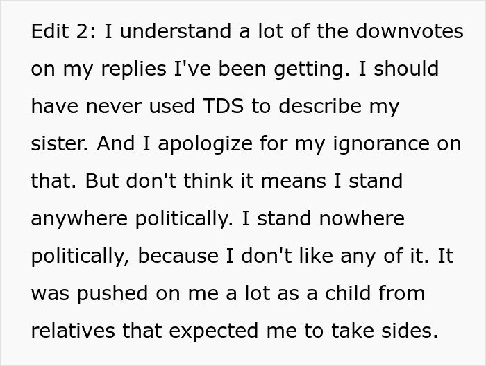 Text excerpt from a woman explaining her feelings about family and parenting conflicts involving her brother and kids.
