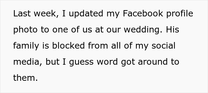 Text message about updating wedding photo and blocking toxic family on social media after MIL accuses DIL of changing him.