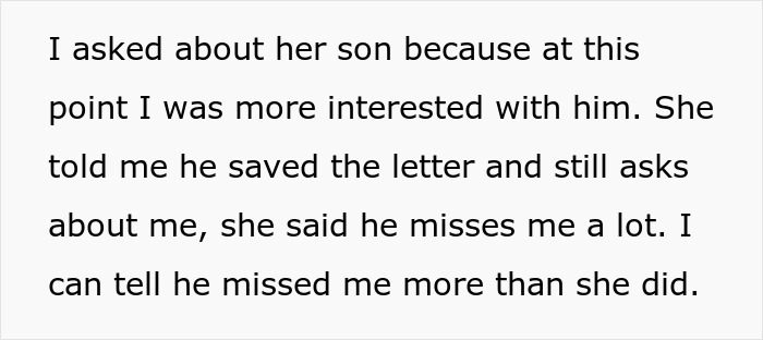 Text excerpt about a man dating a single mom, expressing feelings and interest in her son and their connection.