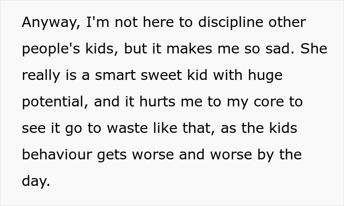Text excerpt discussing a 40-year-old frustrated with mom spoiling her 3-year-old cousin and worsening behavior.