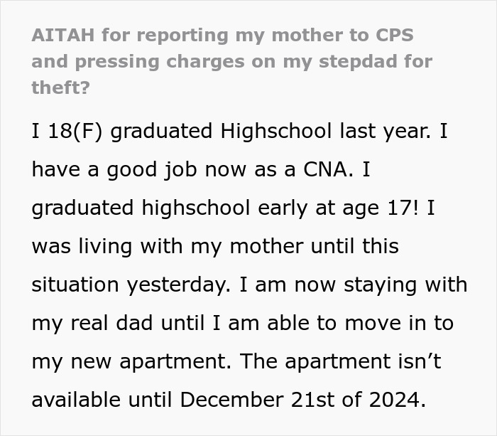 Alt text: Teen finally escapes horrible family, staying with real dad after step-father conflict and moving to new apartment.