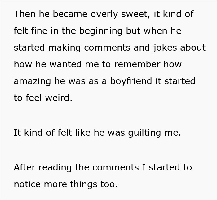 Text describing a man&rsquo;s reaction to his girlfriend performing maid of honor duties, revealing his true attitude.