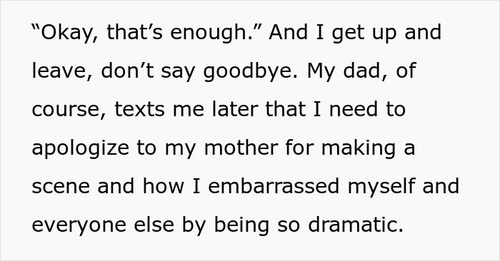 Text excerpt describing a family dinner conflict where a rude mother causes tension and embarrassment.