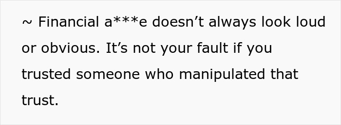 Text excerpt about financial a***e and trust, highlighting how manipulation can be subtle and not obvious.