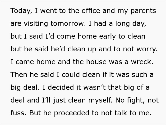 Text on a white background sharing a personal story about a man taking advantage of his wife&rsquo;s submissive nature and ignoring her efforts.