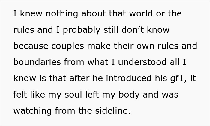 Text excerpt describing a woman&rsquo;s realization and feelings after experiencing three years of unwanted polyamory.
