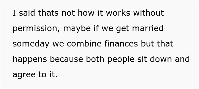 Text message conversation about trust and combining finances in a girlfriend phone bag relationship context.