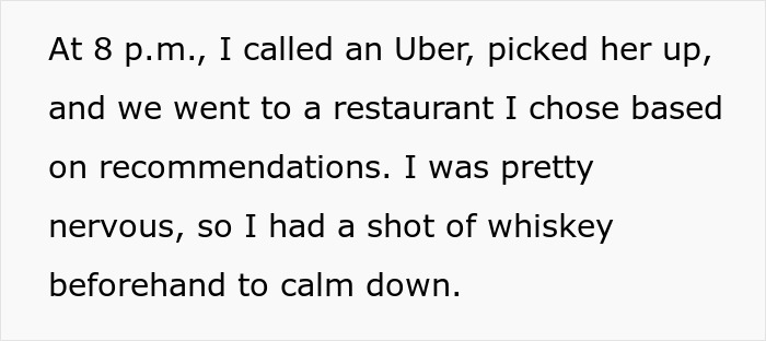 Text excerpt describing a 29-year-old traveling long distance to meet a woman he met online and feeling nervous before their date. Text excerpt describing a 29-year-old traveling long distance to meet a woman he met online and feeling nervous before their date.