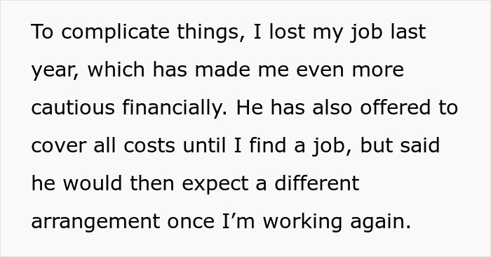 Text excerpt discussing a man wanting to move in with his girlfriend but refusing to live in her apartment.