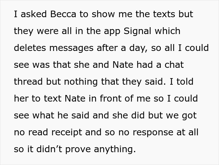 Text describing confusion and doubt after a cheating confession from a best friend but boyfriend&rsquo;s denial.