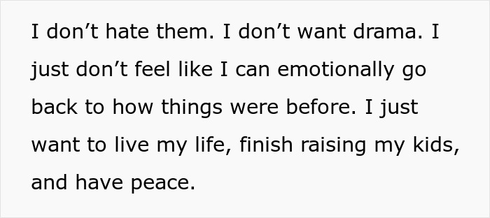 Text excerpt about seeking peace and healing emotions in a broken relationship involving stepdaughters, cheating, and lies.