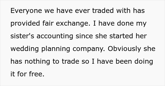 Text excerpt about sister refusing wedding plan and demoted guest discussing accounting and wedding planning company.