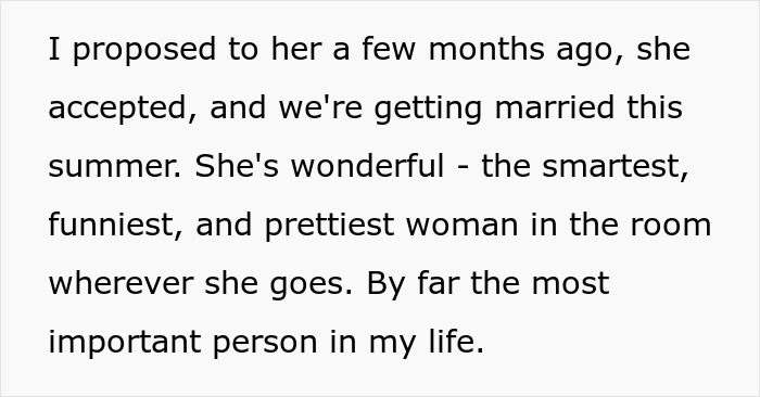 Text excerpt describing a fianc&eacute; expressing love for his fianc&eacute;e, unaware she sees him as just background.