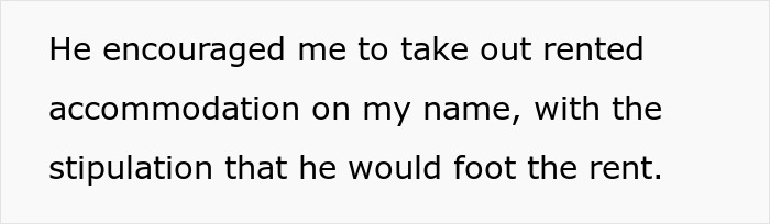 Text excerpt showing a statement about rented accommodation and rent responsibility in a secret revelation story.
