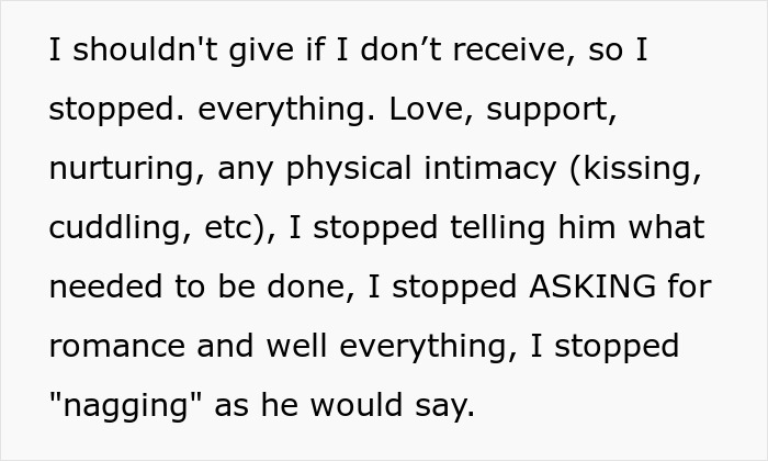 Alt text: Wife realizes lack of comfort from husband, responds by withdrawing love, support, and physical intimacy equally. Alt text: Wife realizes lack of comfort from husband, responds by withdrawing love, support, and physical intimacy equally.