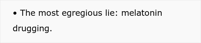 Text excerpt highlighting postpartum boundaries issues, focusing on melatonin drugging as a serious concern.