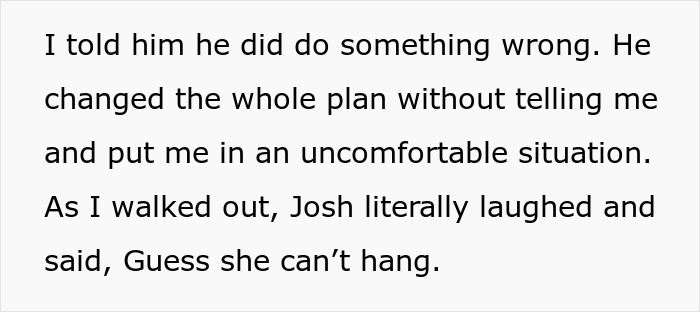 Text excerpt describing a nervous guy bringing his bestie as a chaperone on his first date and conflict arising.