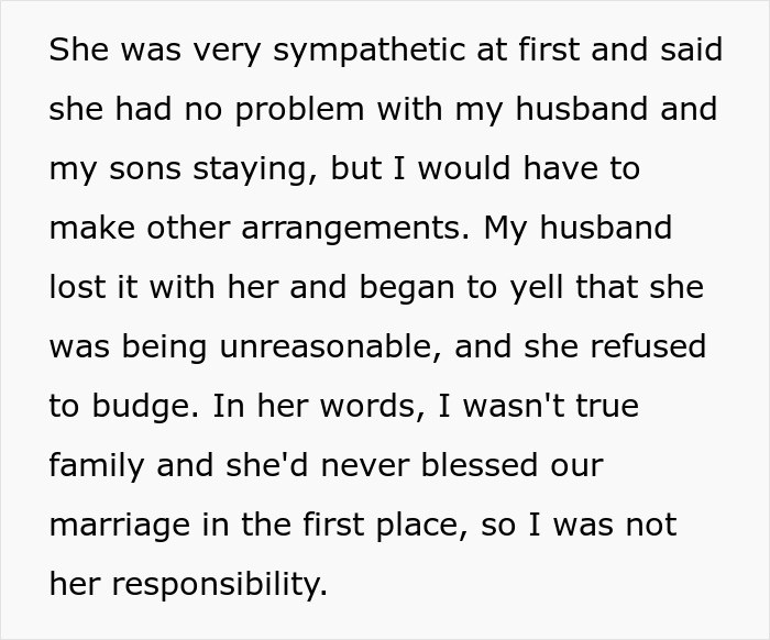 Text excerpt about evil MIL tormenting son&rsquo;s wife and showing no sympathy after home fire.